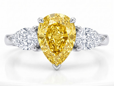8.00 Ct Certified Pear Cut Natural Yellow Diamond Ring VVS1 White Gold Finish