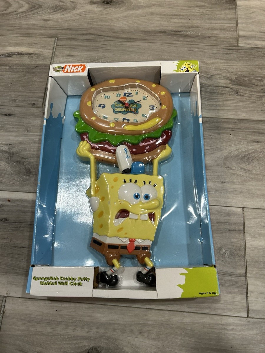 アメコミ SpongeBob Krabby Patty Molded Wall Clock Sponge Bob 2004 Molded Wall Clock Krabby Patty Nickelodeon NEW
