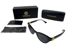Versace Black  Gold Cat Eye 4435 Women's Sunglasses Dark Lenses - Made in ITALY