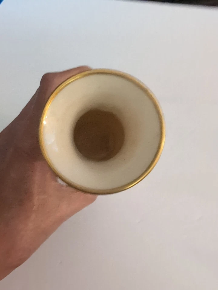 Lenox Vase Ming Blossom Beige Porzellan Dekor 24K Goldrand 7" USA - Bild 4 von 4