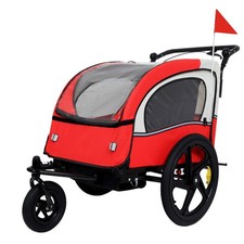 Bicycle Trailer Jogger Stroller 2-in-1 Double 2 Seat w/ 5-Point Safety Harnesses