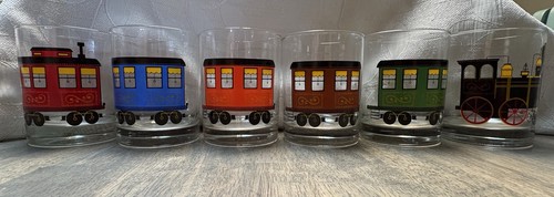 Cera Train Tumblers Set of 6 Vintage Barware