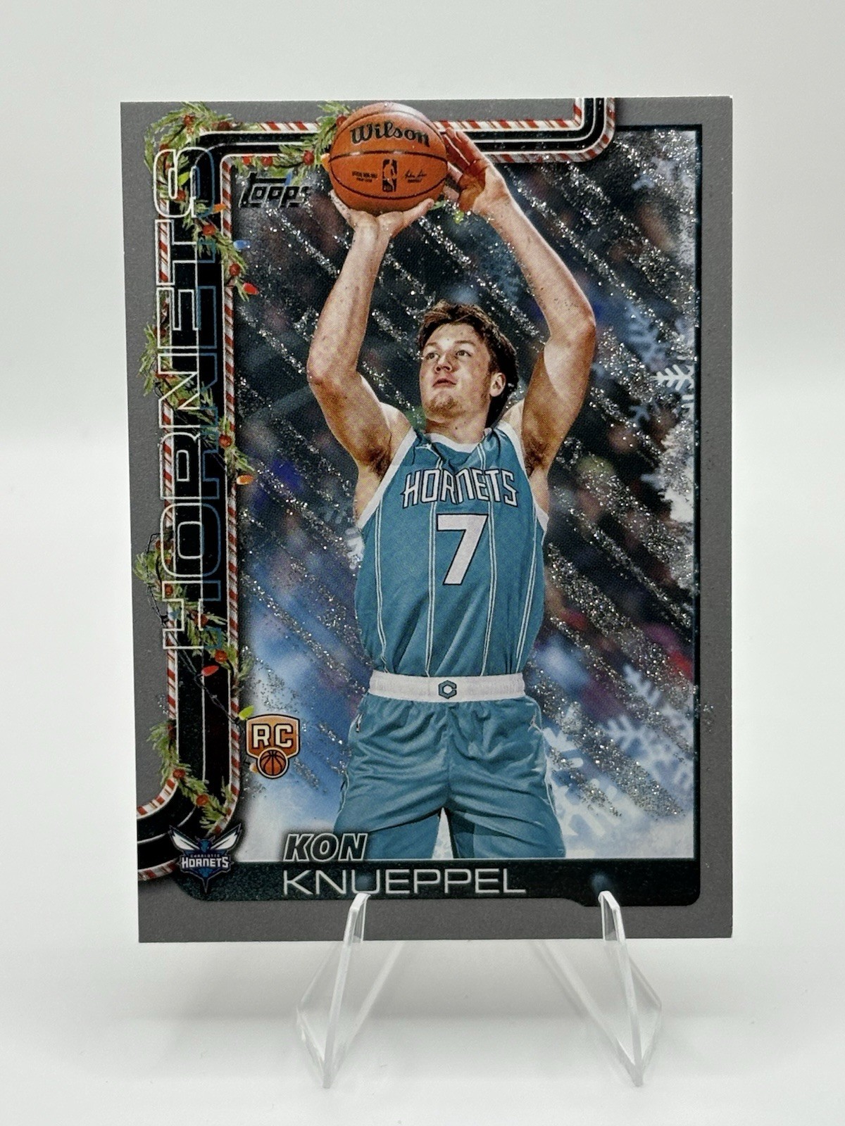 Kon Knueppel 2025 Topps Holiday Gray Glitter RC Charlotte Hornets H164 Rookie