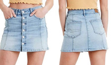 American Eagle Skirt Super Stretch Buttons Faded Blue Size 6