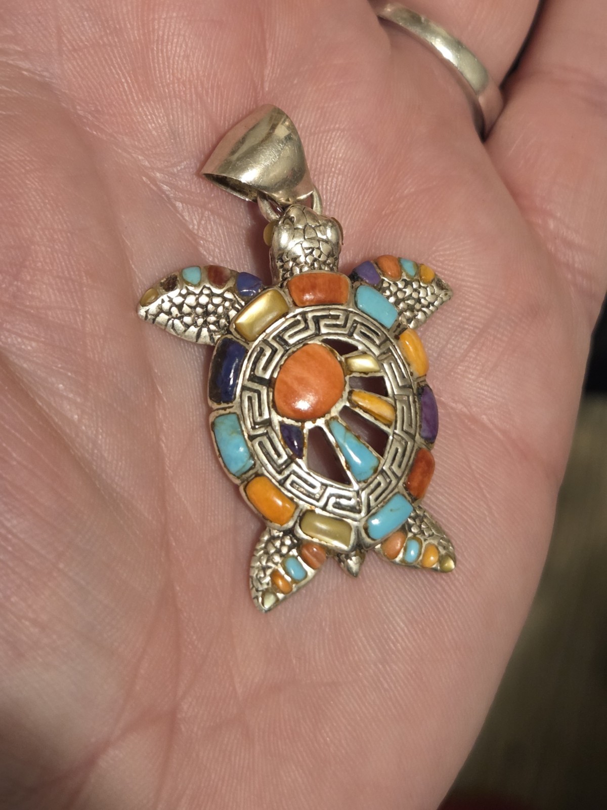 Sterling Silver Multi Gemstone TURTLE Pendant - image 4