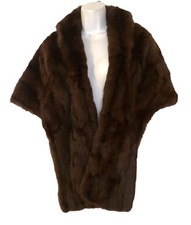 Vintage Dark Brown Real Fur Stole Cape with Collar EUC 17  x 64  