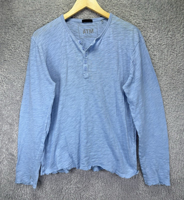 ATM Anthony Thomas Melillo Destroyed Henley Shirt Men s Medium Amalfi Blue $145