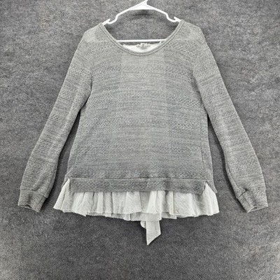 Clu + Willoughby Sweater Top Womens Small Gray White Ruffle Hem Tie Back Layered