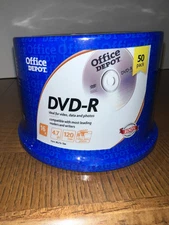 50 Pack Office Depot DVD+R 120 Minute, 4.7 GB, 16x Blank CD Discs, New / Sealed