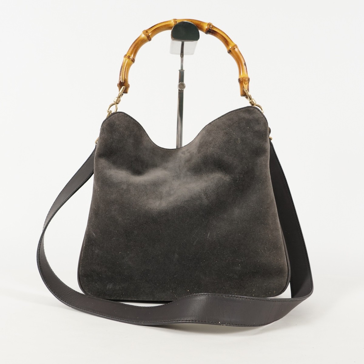 Gucci Bamboo 2WAY Shoulder Bag Crossbody Leather Black Women XY16