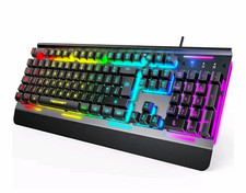 TECKNET RGB Illuminated Gaming Keyboard 104-Key Wrist Rest Anti-Ghosting