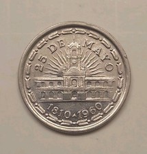 1960 Argentina 1 Un Peso Anniversary Coin, 25 de Mayo, Steel Nickel, 25.9 mm