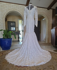 Wedding Gown Vintage 1980's Shirred Sides with train beaded sequined