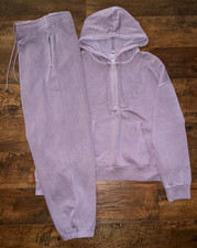 Victoria's Secret Pink Ivy Fleece Campus HZ Hoodie  Pants Set Frosted Plum L   