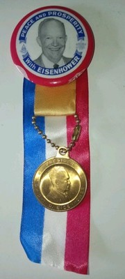  Vintage 1957 Dwight D. Eisenhower 2. Einweihungsmedaille & Bandabzeichen