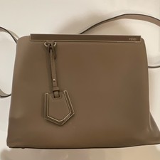 Fendi Beige Satchel Top Handle Bag Adjustable Strap Bag Charm Inner Pockets Card