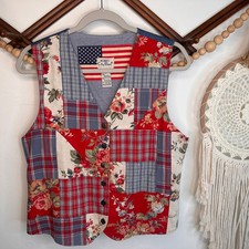 Vintage Koret City Blues Americana Patriotic Patchwork Vest S