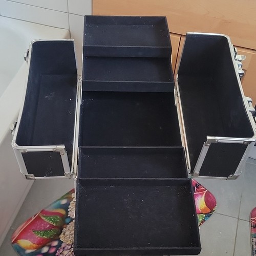 VIVOHOME Black Rolling Makeup Trolley Lockable Expandable Multiple Compartments