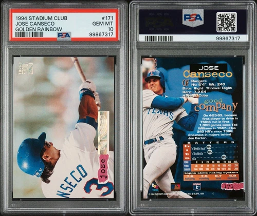 Jose Canseco 1994 Stadium Club #171 Golden Rainbow PSA 10 GEM MINT Pop 4!