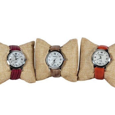 Lot of 3 Geneva Women's Quartz Watches Pink Orange Beige Leather Bands