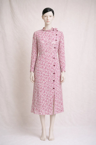 Courrèges, Courrèges Midi Kleid Seide rosa bedruckt Damen Gr. 36 Vintage 80er
