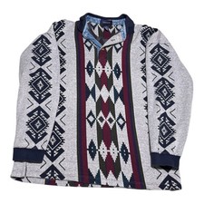 Vintage 90s Gant Aztec Printed Collared 1/4 Button Sweatshirt Adult Large