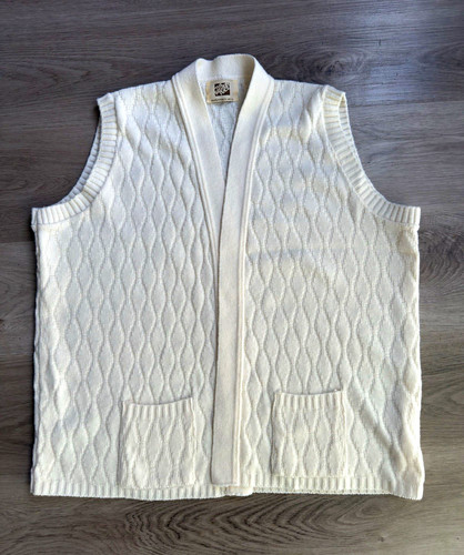 Sears Roebuck, Vintage 70s 80s Sears Roebuck Cream Cable Knit Sweater Vest Open Front XL