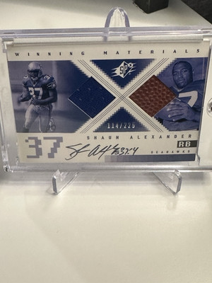 2000 UD SPx Shaun Alexander Dual Game Used Patch On Card Auto /225 #AWM-SA RARE