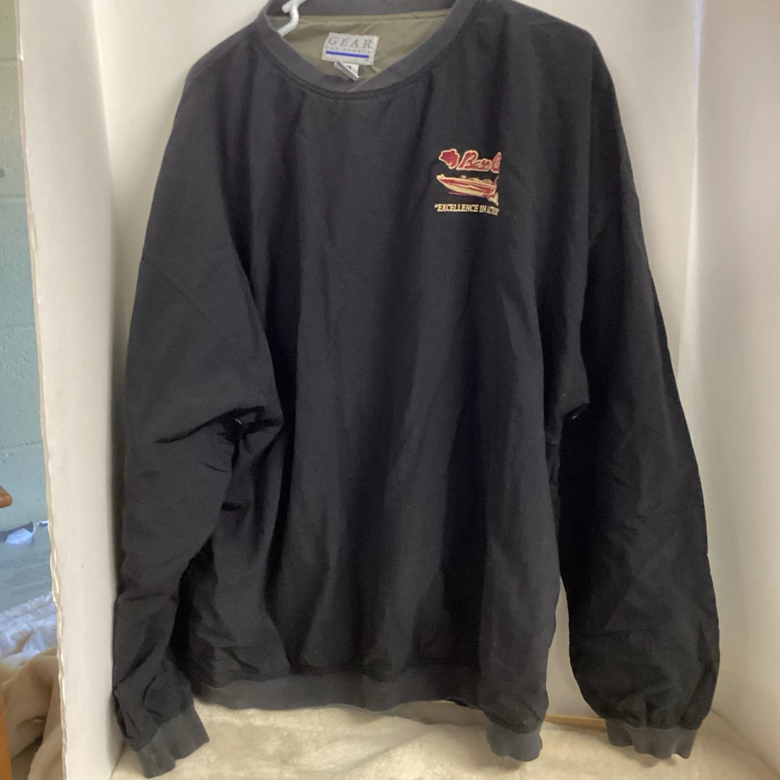 Vintage Bass Cat pullover windbreaker insulated Pockets LS Black XXL Read