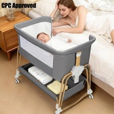 4in1 Baby Bassinet Bedside Sleeper Crib w/ Wheels Height Adjustable for Newborn