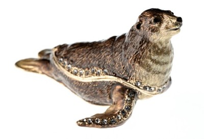 Treasured Trinket Box by Deva Australia Eared Seal 3'' Enamel Crystal Jewelled