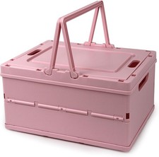 Collapsible Storage Crate, Foldable Plastic Basket with Lid and Handle, Foldable