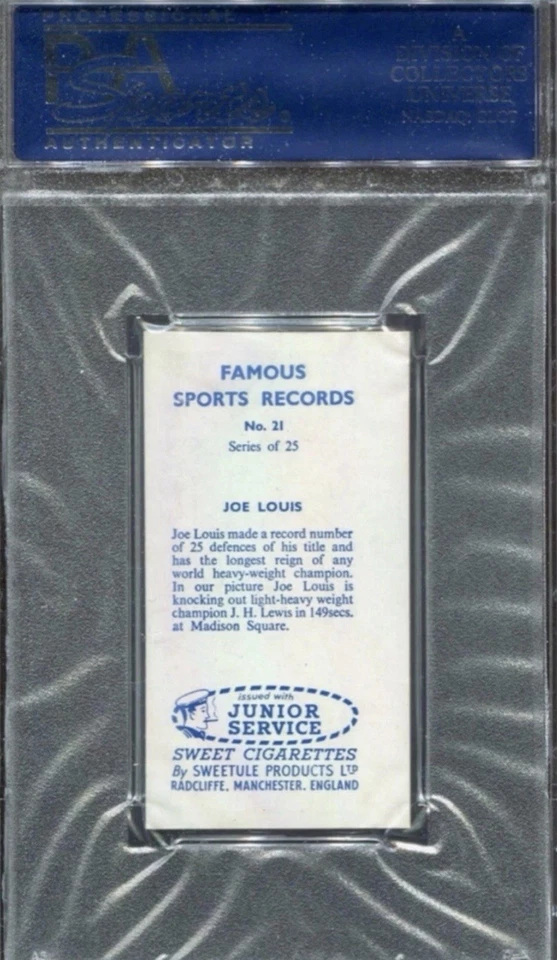 POP 14 PSA 9 Joe Louis 1957 Sweetule Blue Back Horizontal Promo 15% Mint Rate 0^ - Image 2 of 3