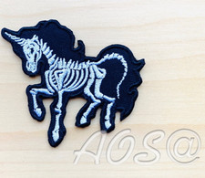 Unicorn Skull Horse Embroidered Patch Gothic Skeleton Iron On Applique DS-130