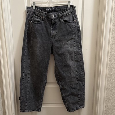 Old Navy Jeans Womens 14 Washed Black Denim High Rise Barrel Leg Baggy 24 