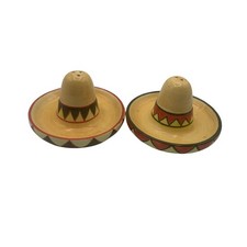 Hand-Painted Ceramic Sombrero Salt  Pepper Shakers Set Decorative Collectible