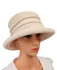 Scala Tula Packable Boiled 100 Wool Cream Cloche Hat Handcrafted Headwear 22"
