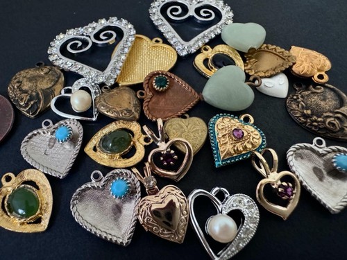 Vintage Fancy Mixed Metals Heart Charms Lot 24