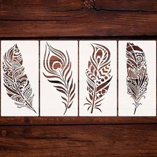 4Pc Mandala Feather Stencil Set 12x6inch Reusable DIY Templates for Crafts Decor