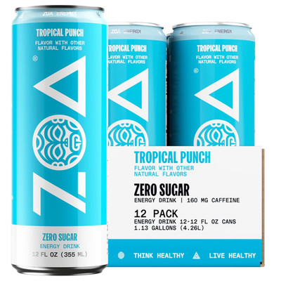 ZOA Zero Sugar Energy Drinks, Tropical Punch - Sugar Free with Electrolytes, Hea