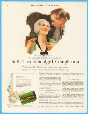 1928 Palmolive Bathroom Soap Schoolgirl Complexion Skin Care Romance Love Ad