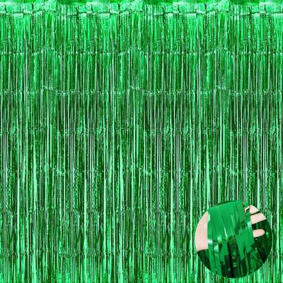 4 PCS 3.3x9.8 Ft Green Foil Fringe Curtain Metallic Tinsel Streamers Backdrop