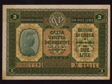 Italy:P-M5,2 Lira,1918 * Athena * CASSA VENETA DEI PRESTITI * EF+ *