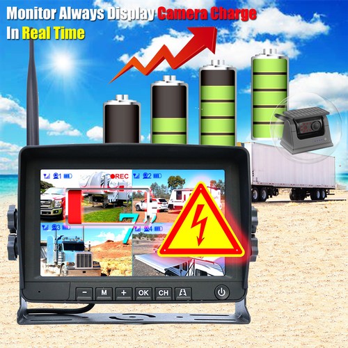 7"wireless Quad DVR monitor 3x 1080P solar battery reversing camera for caravan - Picture 3 of 24
