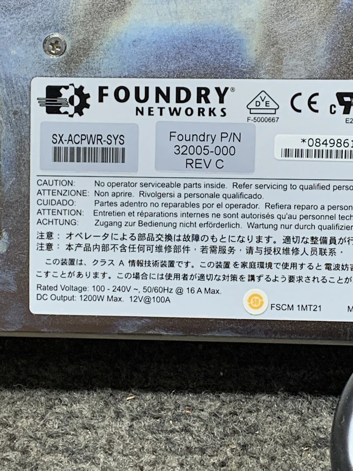New in Box Foundry Networks SX-ACPWR-SYS FastIron 1200w AC Power Supply - Image 2 of 4