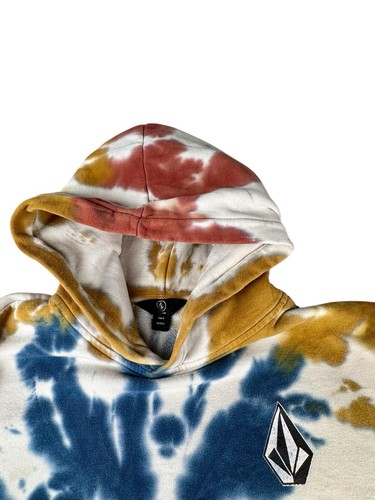 Volcom Men’s Size Small Iconic Tie Dyed Pullover Hoodie Yellow Blue Red White - Picture 10 of 19