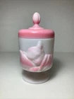 Rare Vintage Fenton Chessie Cat Jar Dish Rosalene Pink Milk Glass