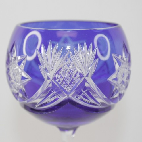 Böhmischer Kristall geschliffen auf klarem kobaltblauem Wein Hock Kelch Glas 8 1/4" hoch - Bild 6 von 15
