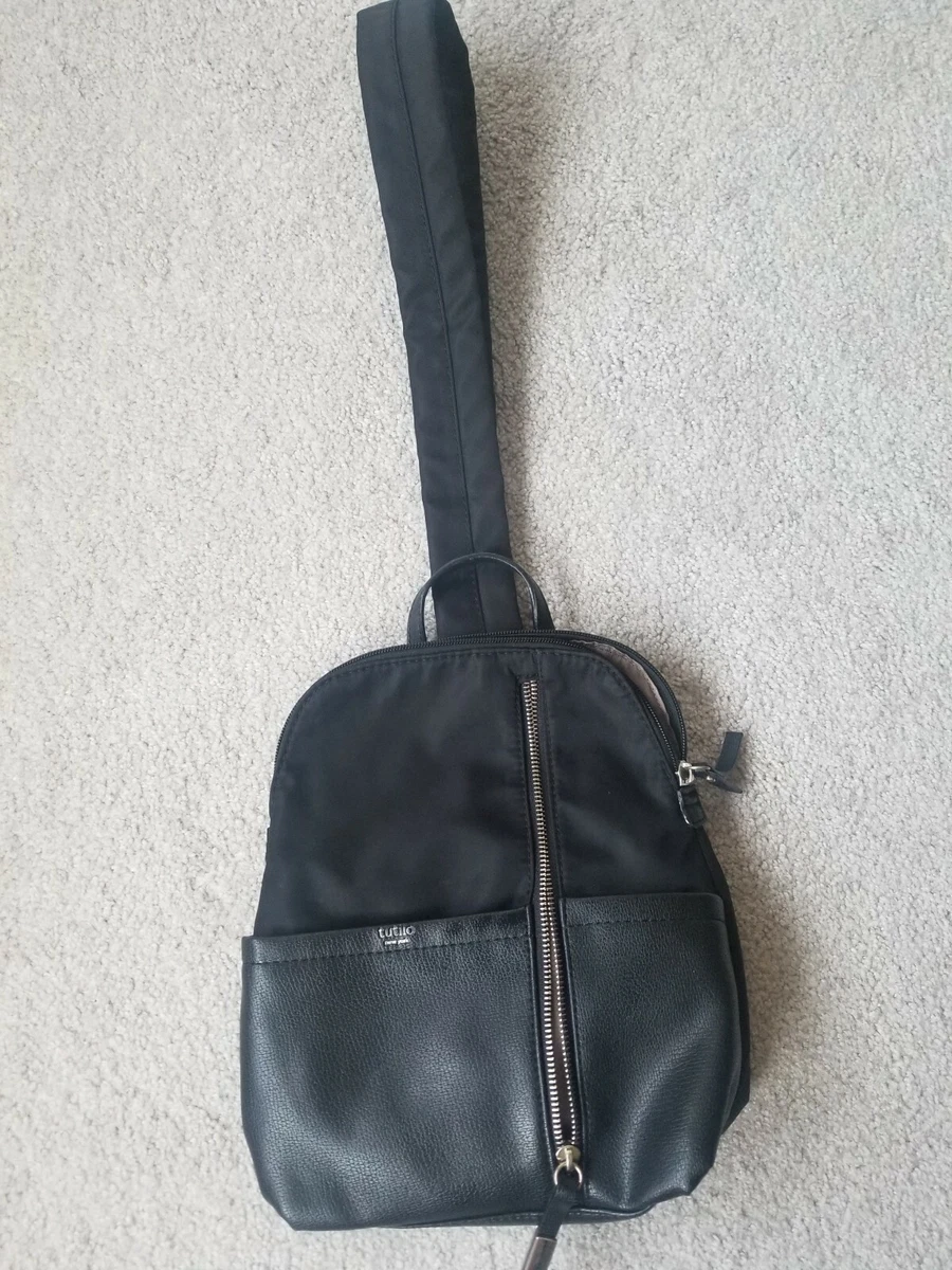 Tutilo New York Faux Leather Nylon Black Backpack Sling Carry the