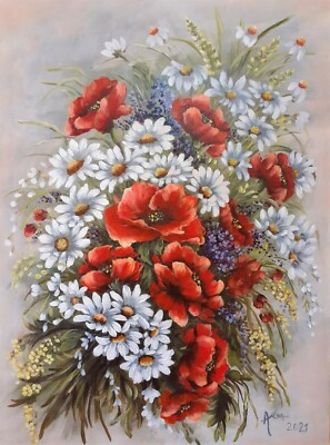 Glücksstrauß - Blumenmalerei in Acrylfarben 40cm x 55cm